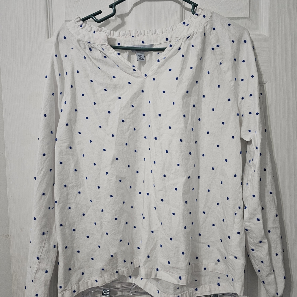 Croft & Barrow White Blouse with Blue Polka Dots